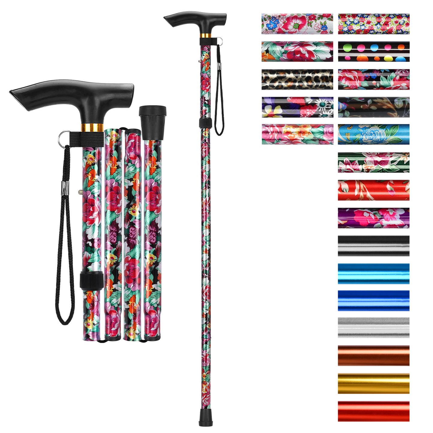 5-Level Adjustable Height Walking Stick Folding Cane