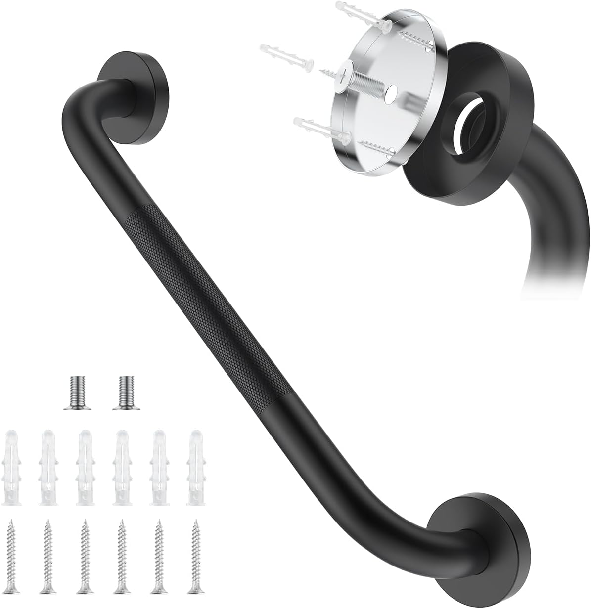 Anti-Slip Knurled Bathroom Grab Bar, Oil Rubbed Black