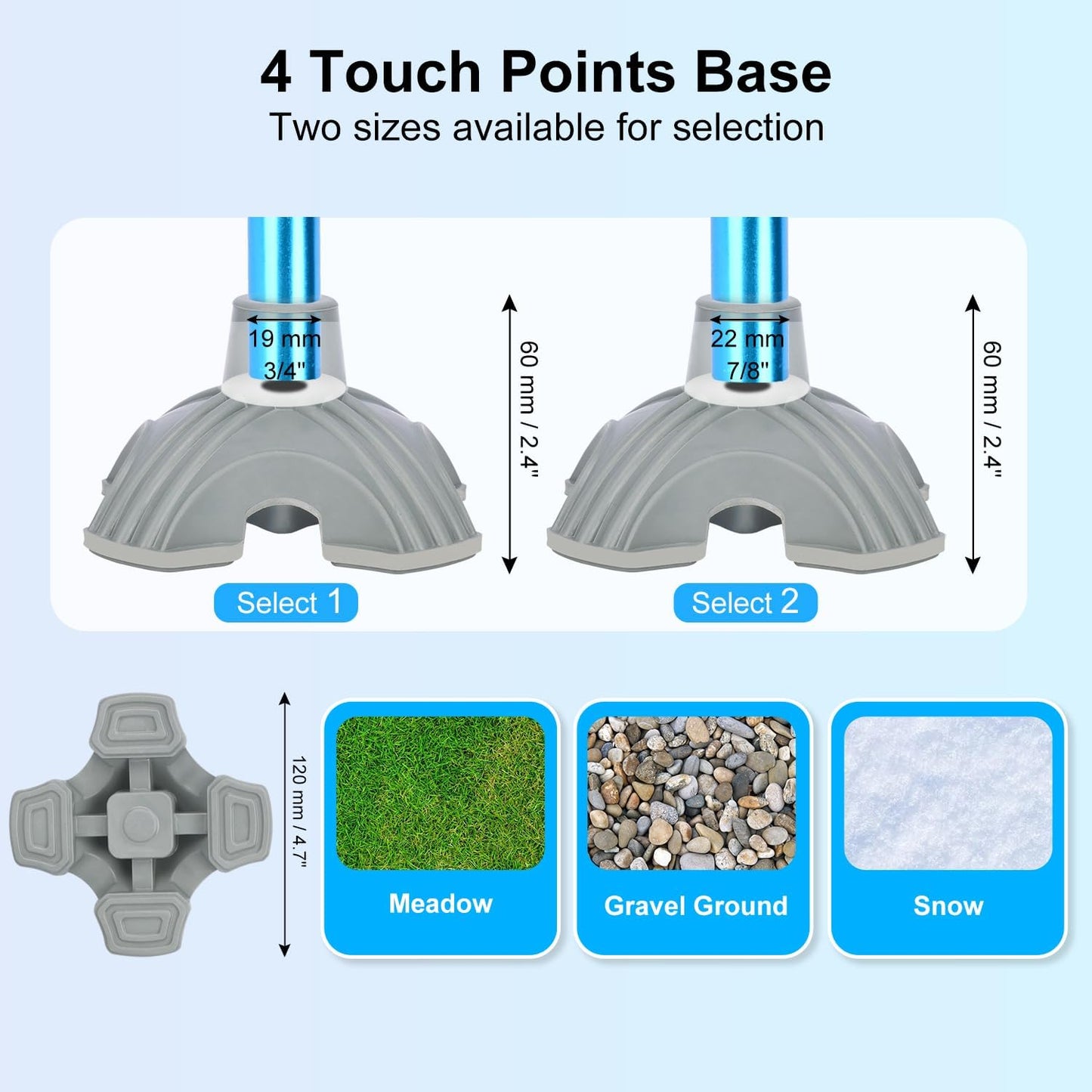 4 Point Self Standing Quad Support Rubber Replacement Cane Tip