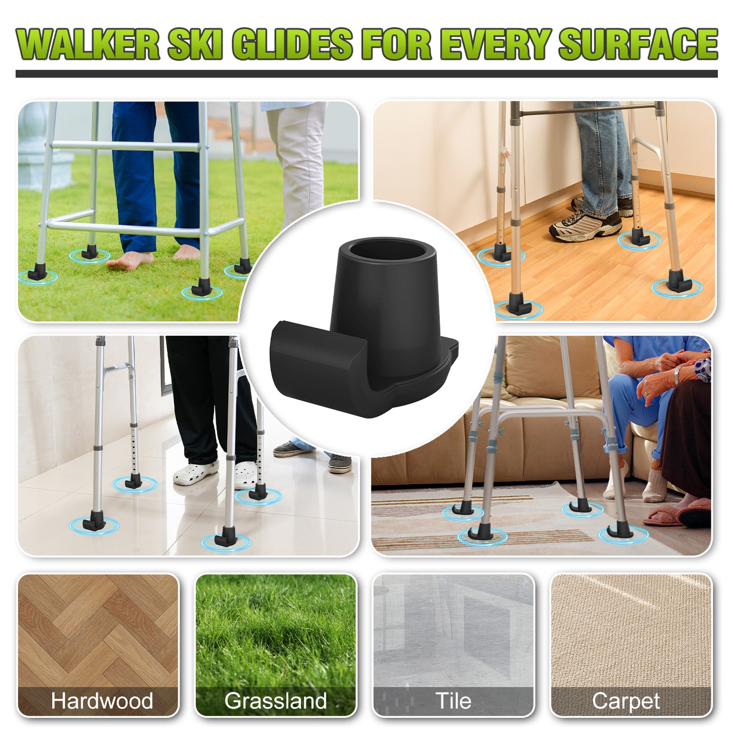 Walker Ski Glides (2-Pack) – Durable Glider Caps for Seniors Walkers