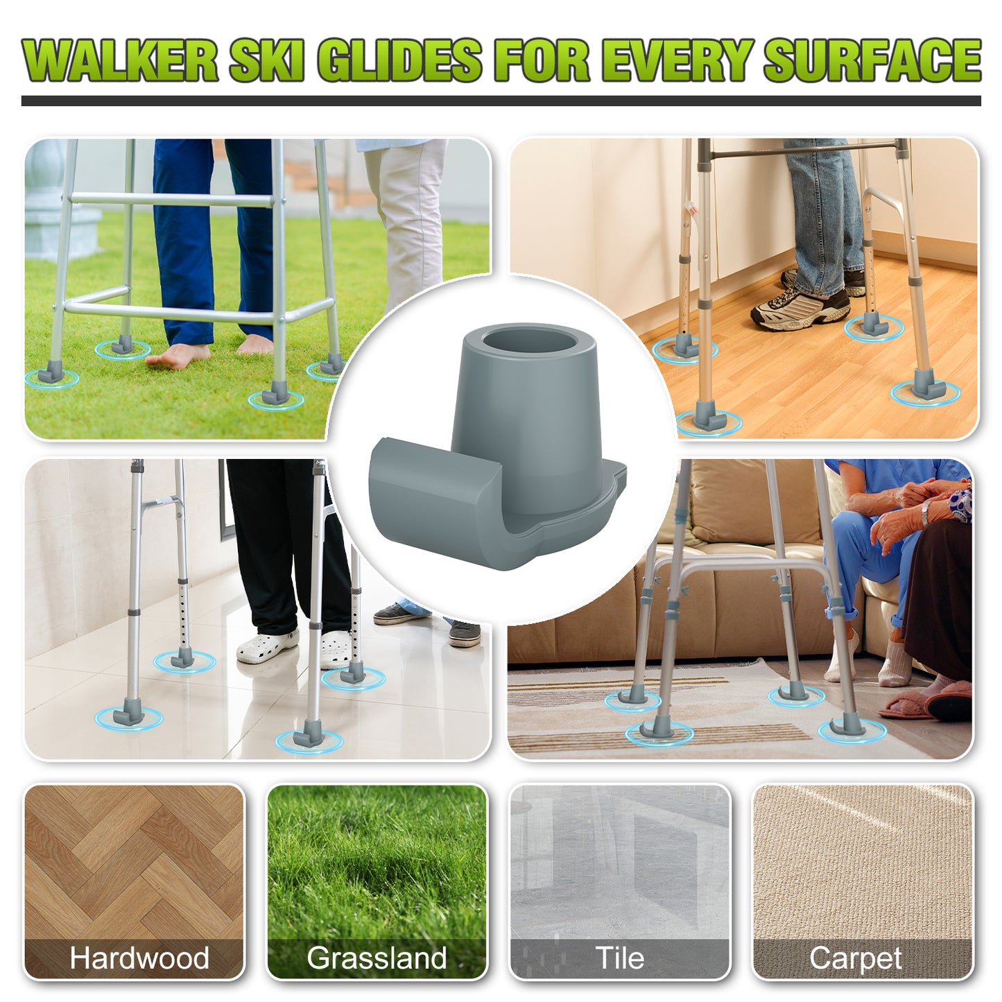 Walker Ski Glides (2-Pack) – Durable Glider Caps for Seniors Walkers