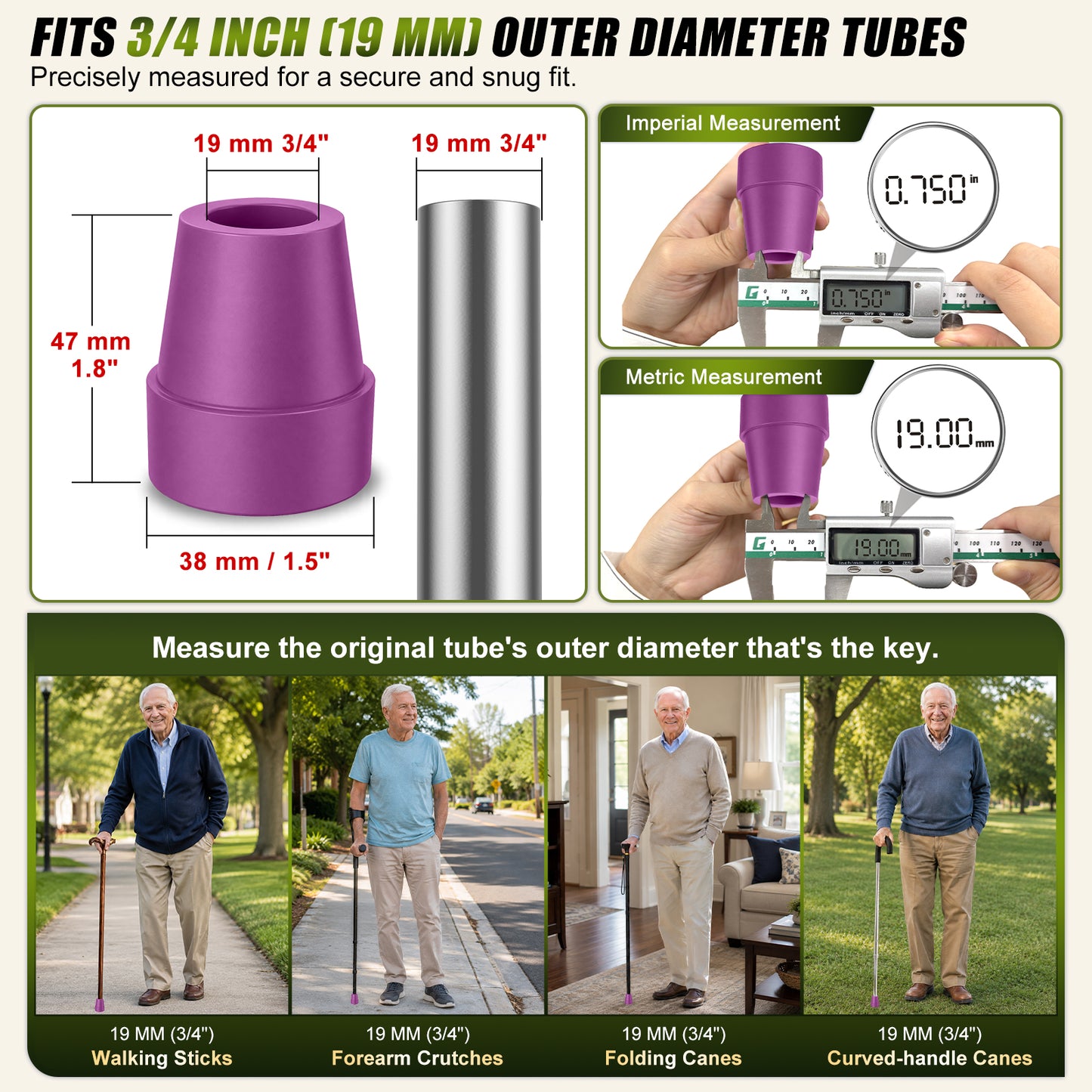 Universal Cane Tips 4-Pack Anti-Slip Rubber Replacement Tips