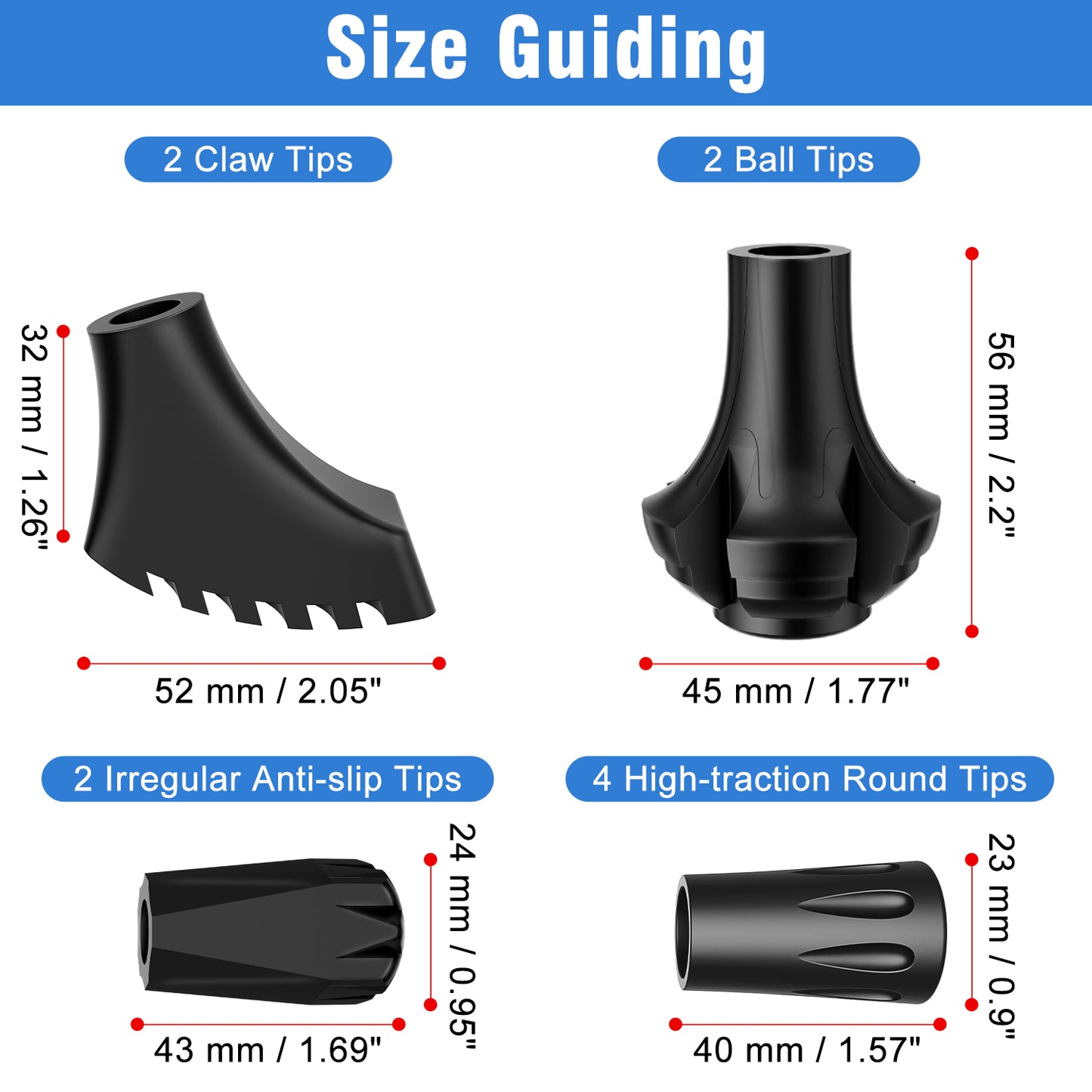 10-Pack Replacement Rubber Tips for Trekking & Hiking Poles