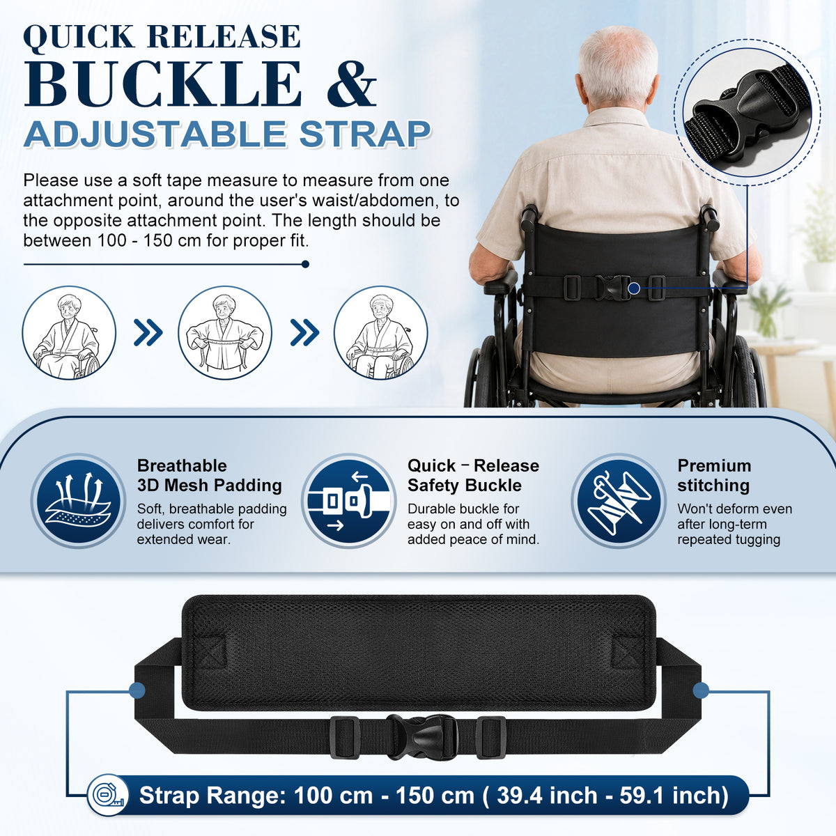 Wheelchair Positioning Belt ¨C Adjustable Breathable Mesh Support Strap for Wheelchairs, Transport Chairs & Mobility Scooters