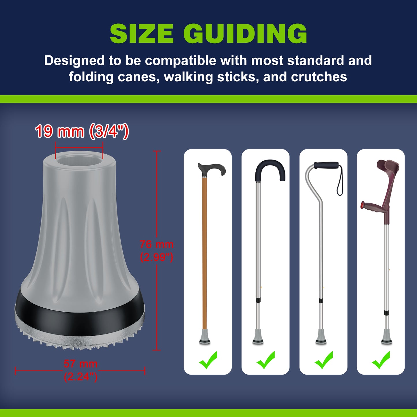 2-Pack 3/4" Cane Tips for All-Terrain Use