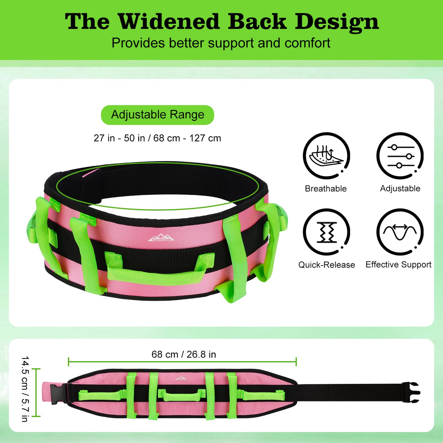 Gait Belt Transfer Aid, 7 Handles, Quick-Release Buckle