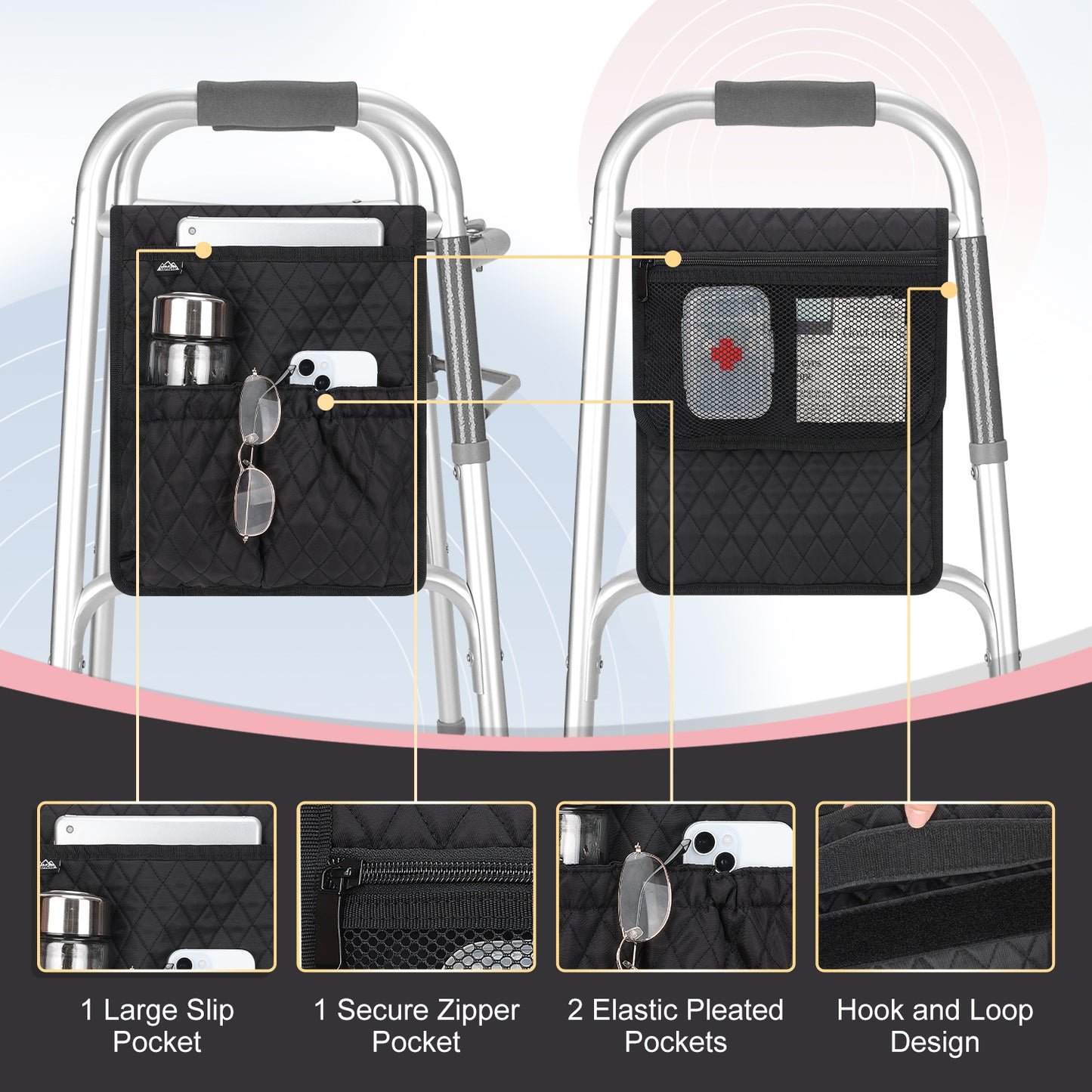 Universal Walker Bag Organizer with Multiple Pockets