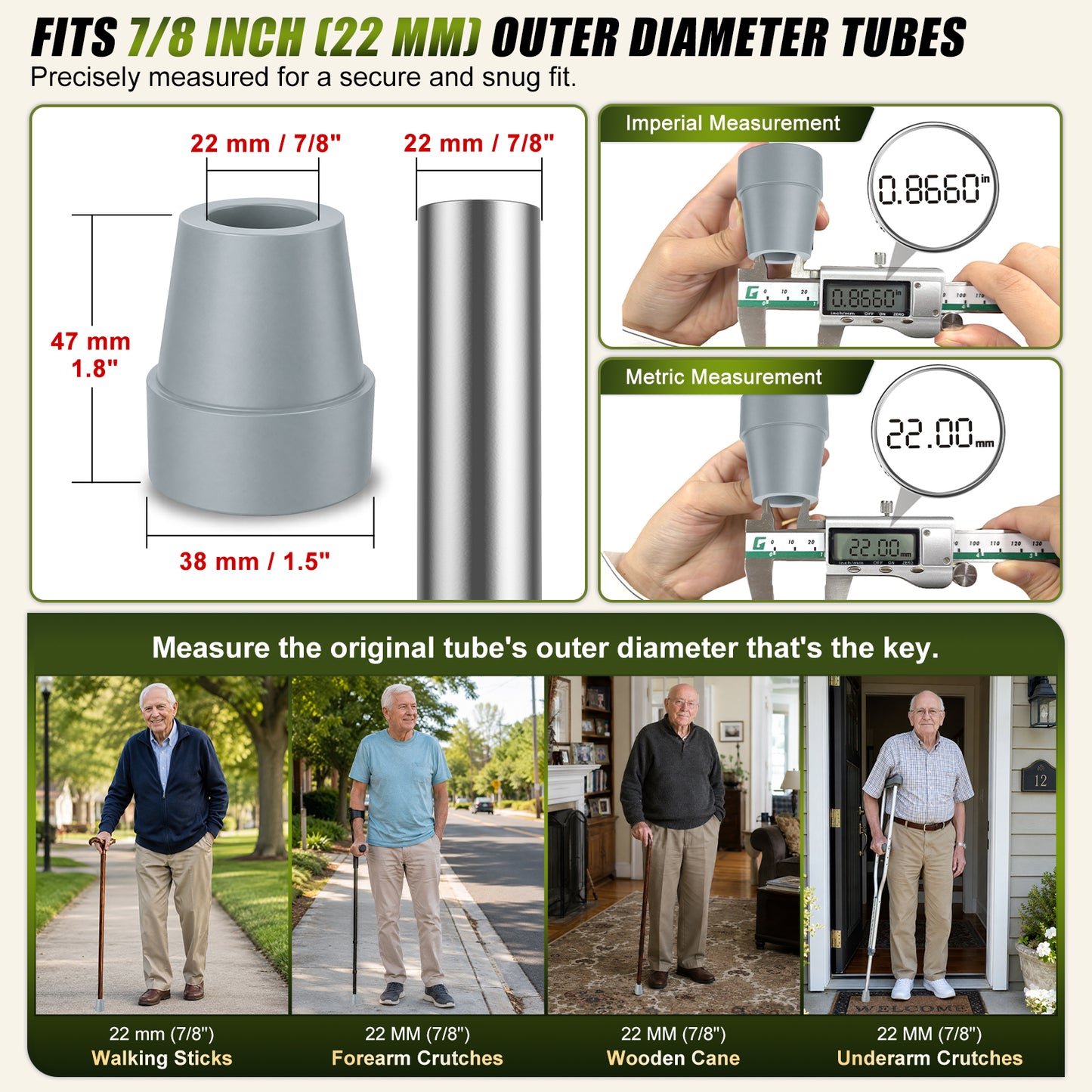 Non-Slip Stable High-Strength Rubber Cane Tip