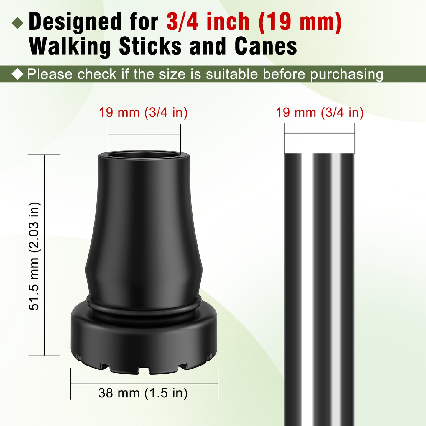 Heavy Duty 3/4" Cane Tips, Anti-Slip Rubber Feet