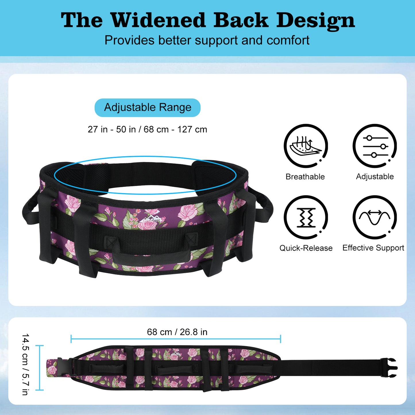Gait Belt Transfer Aid, 7 Handles, Quick-Release Buckle