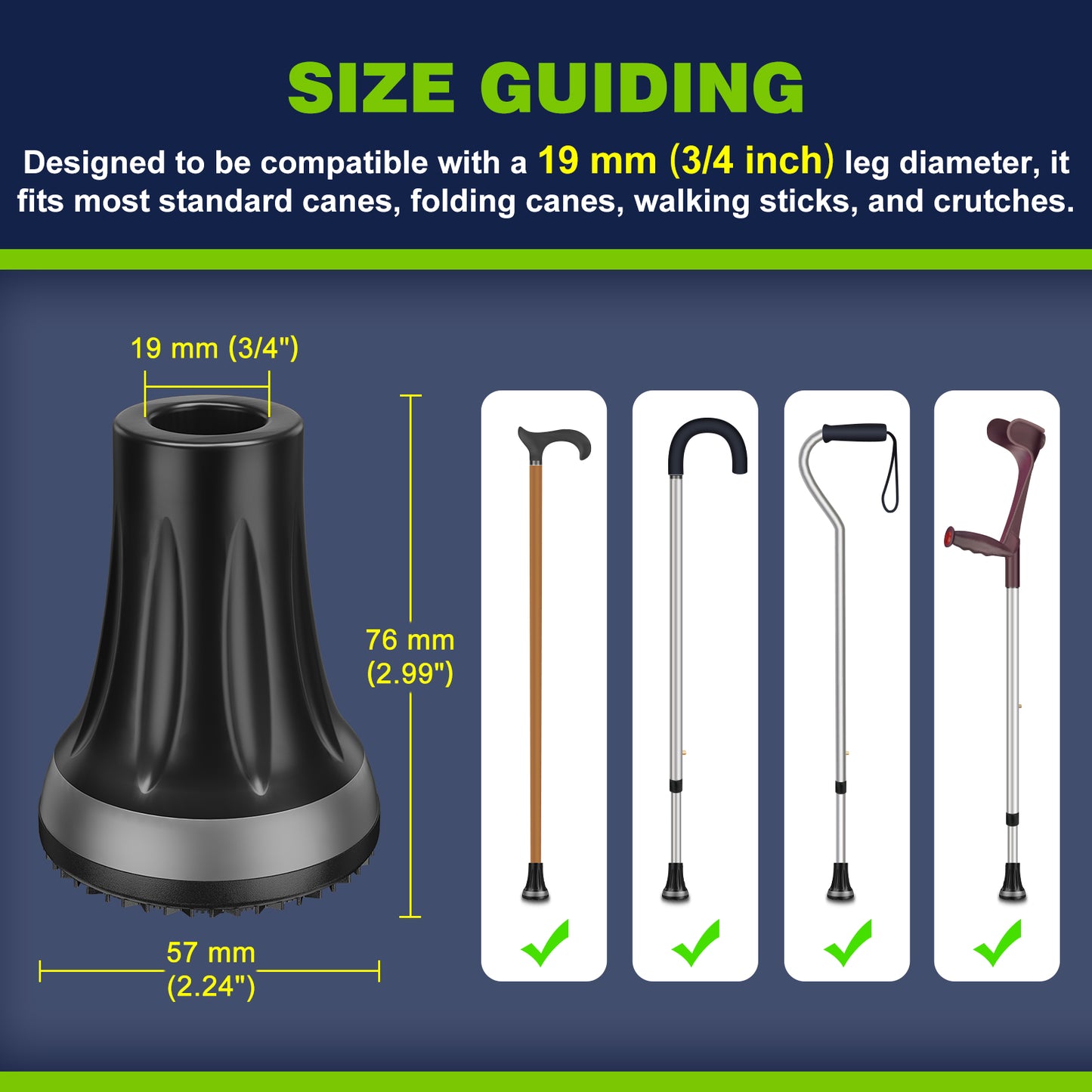 2-Pack 3/4" Cane Tips for All-Terrain Use