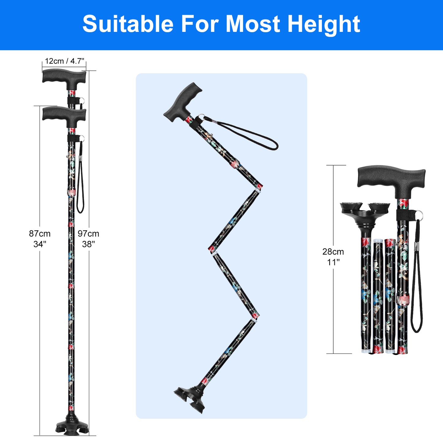 5-Level Adjustable Folding Cane