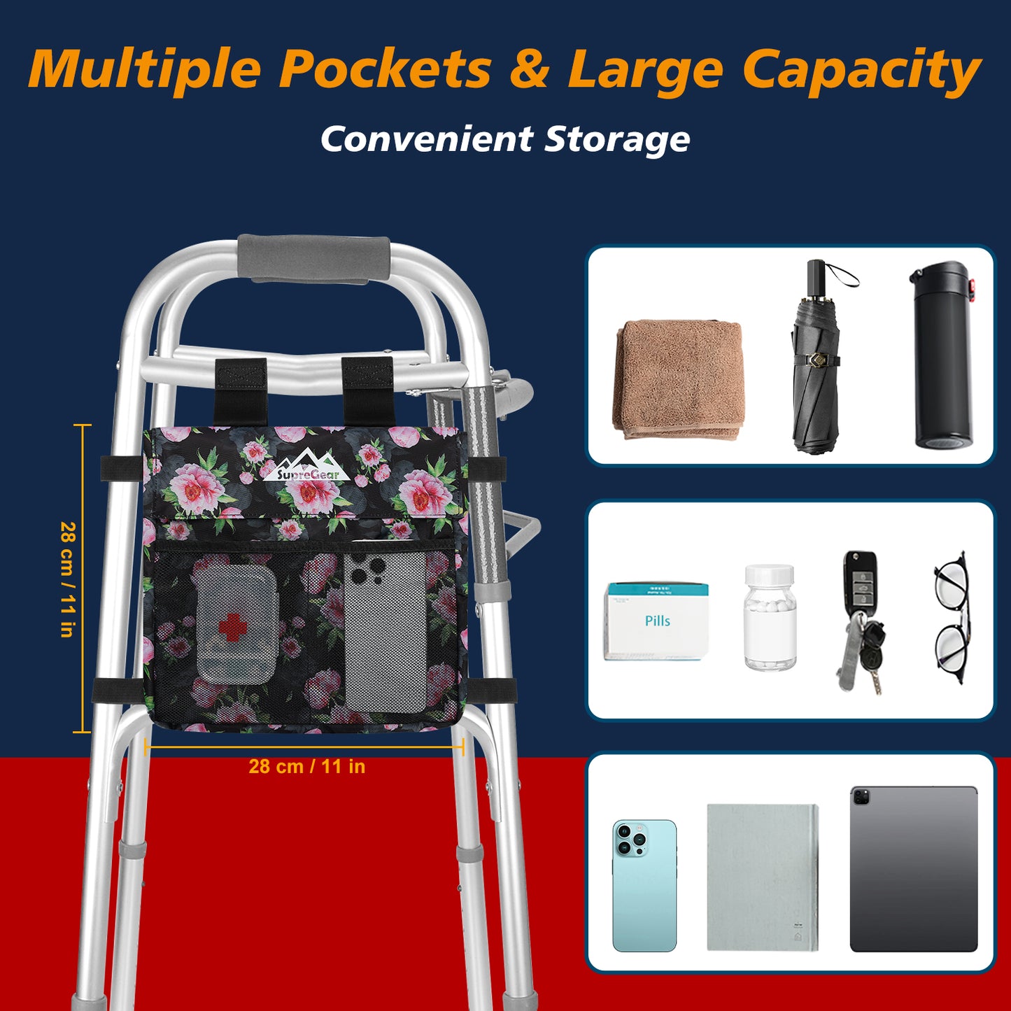 Water-Resistant Walker Side Bag, Basket Pouch