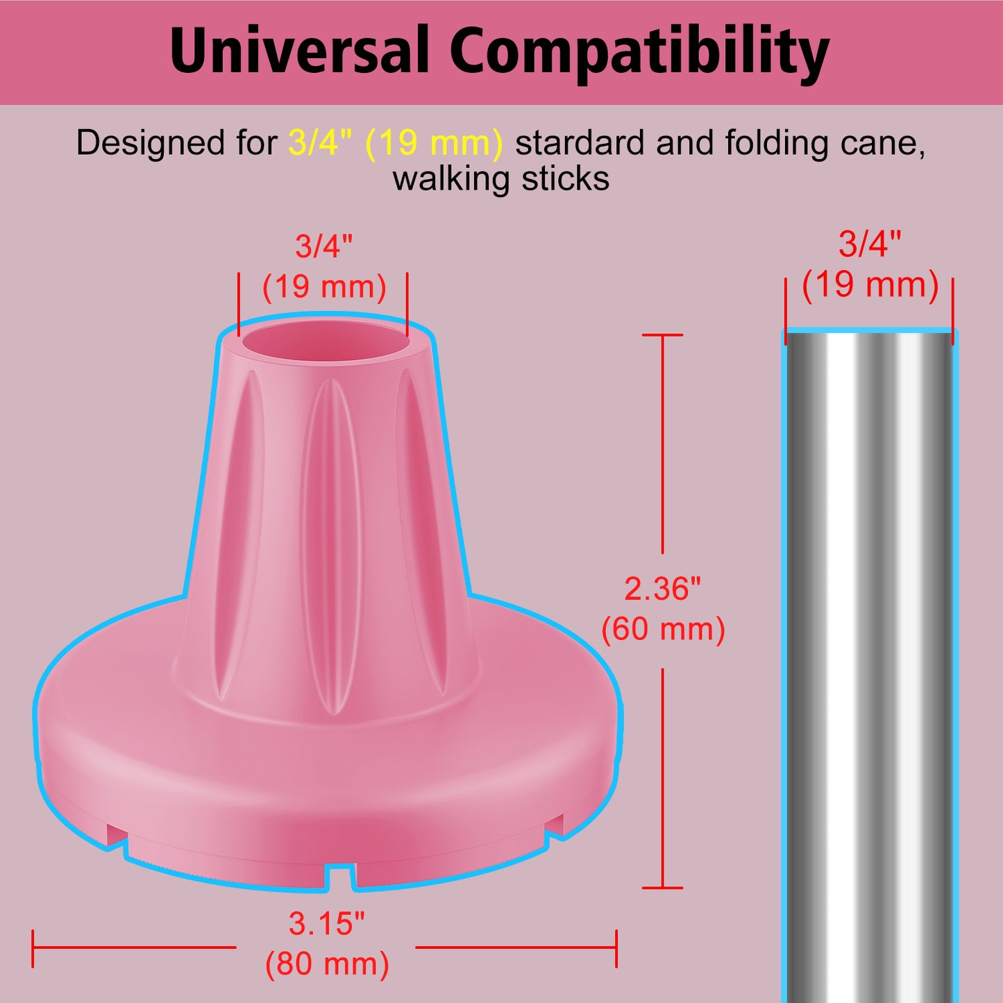 3/4-Inch Heavy Duty Cane Tip – Anti-Slip Wide Base