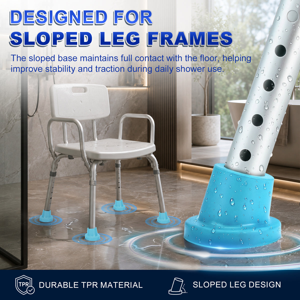 1 Inch Shower Chair Replacement Feet 4-Pack, Non-Slip Suction Rubber Tips for Bath Chairs