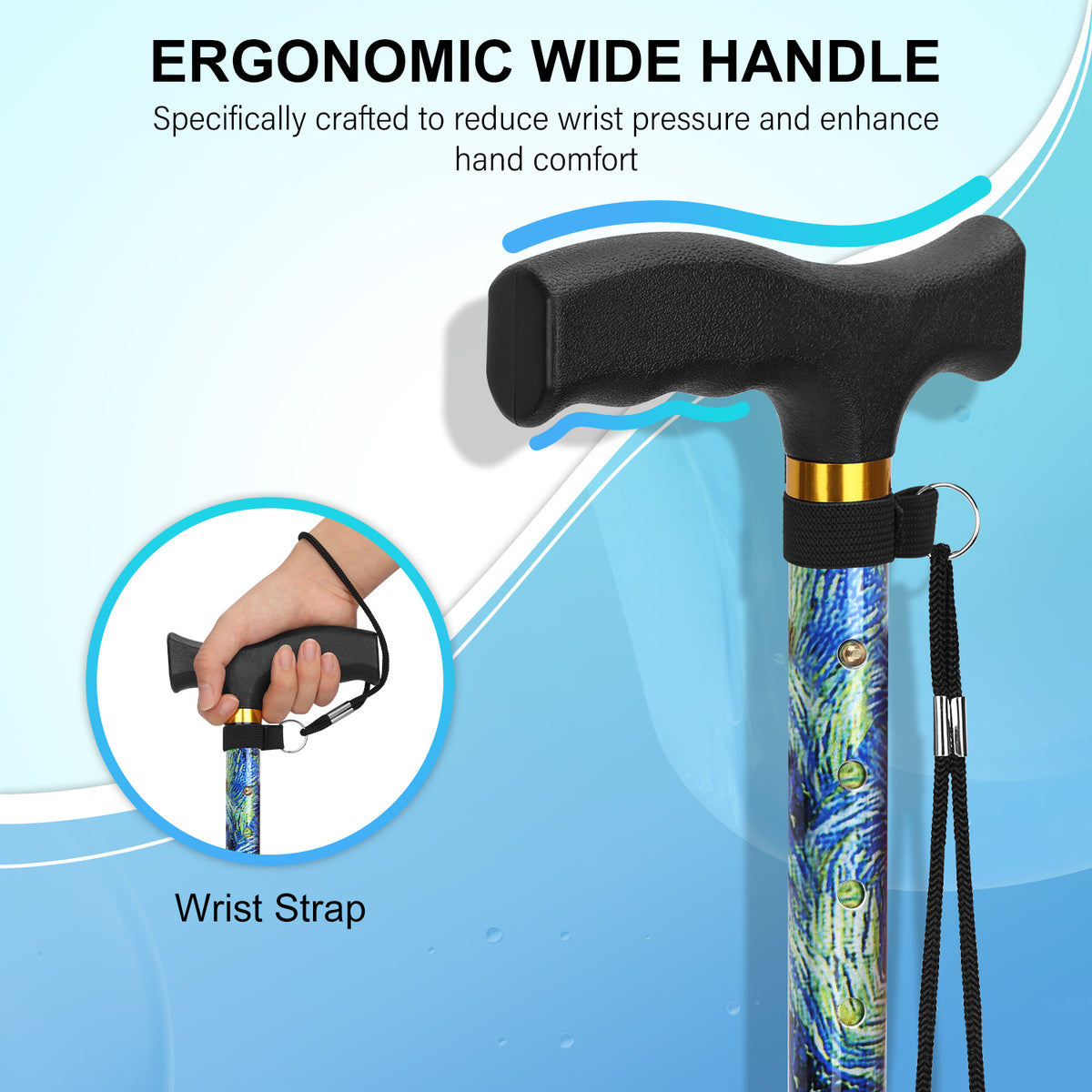 Folding Cane with T Handle Adjustable Lightweight Walking Cane