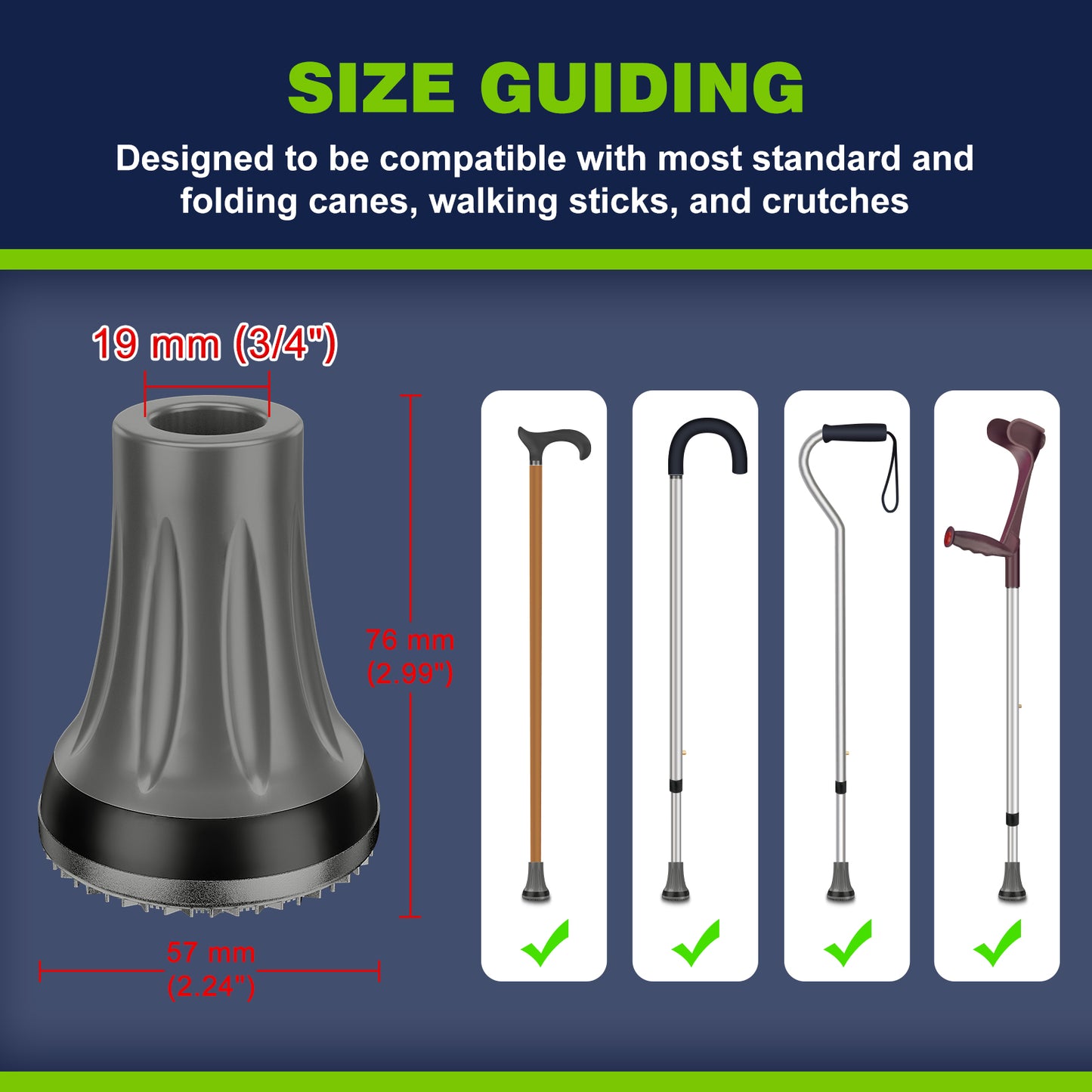 2-Pack 3/4" Cane Tips for All-Terrain Use