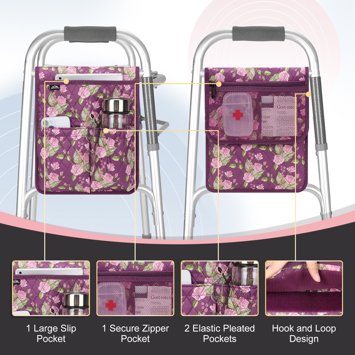 Universal Walker Bag Organizer with Multiple Pockets