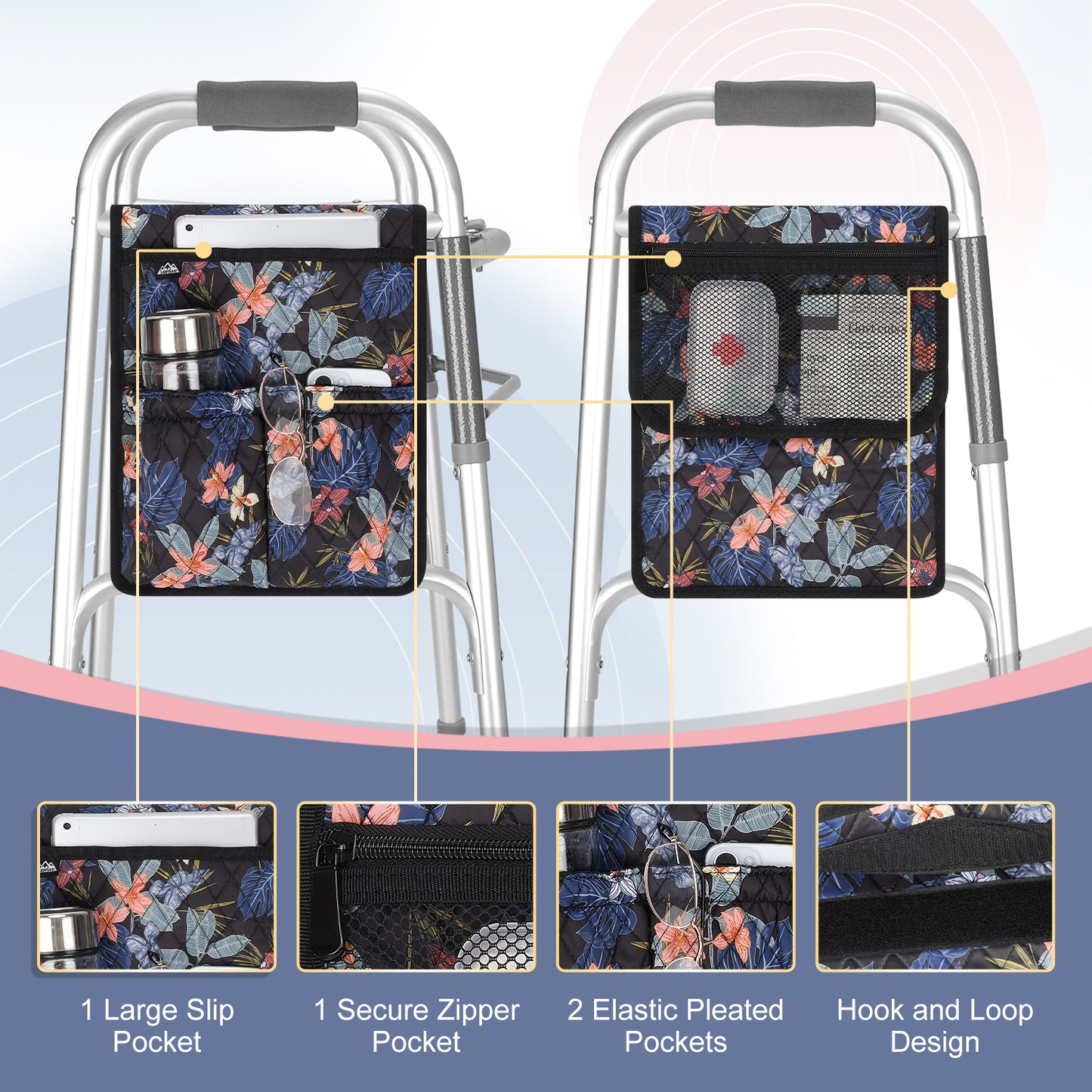 Universal Walker Bag Organizer with Multiple Pockets