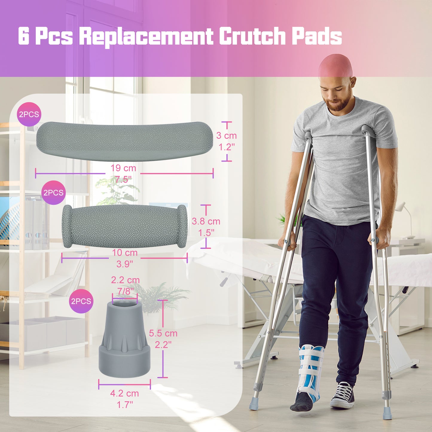 Crutch Accessory Kit: Pads, Grips, Tips,  6-Piece Set
