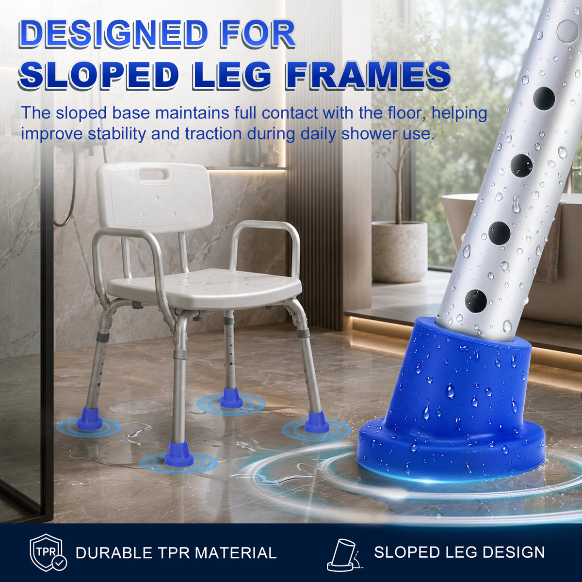 1 Inch Shower Chair Replacement Feet 4-Pack, Non-Slip Suction Rubber Tips for Bath Chairs