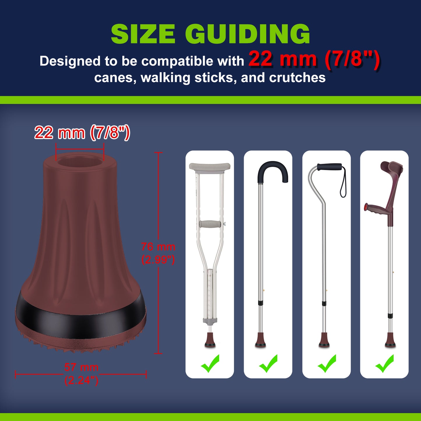 7/8" Heavy Duty Anti-Slip Cane Tips, 2-Pack