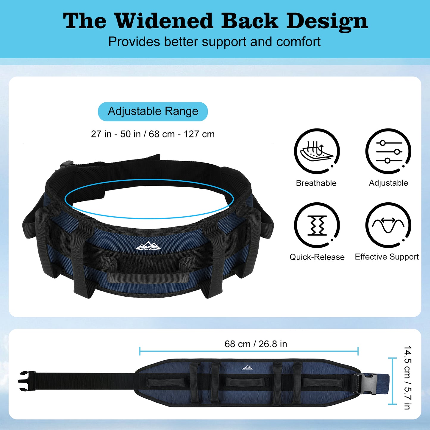 Gait Belt Transfer Aid, 7 Handles, Quick-Release Buckle