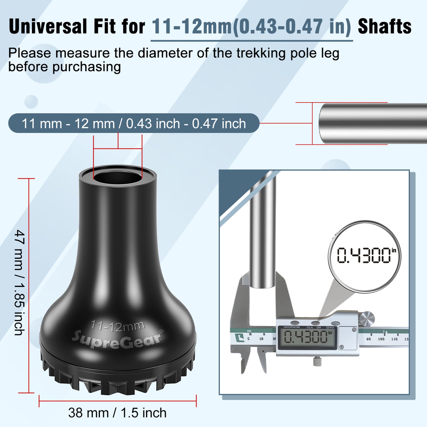 Heavy-Duty Wide Base Trekking Pole Tips – Non-Slip Rubber, Shock Absorbing