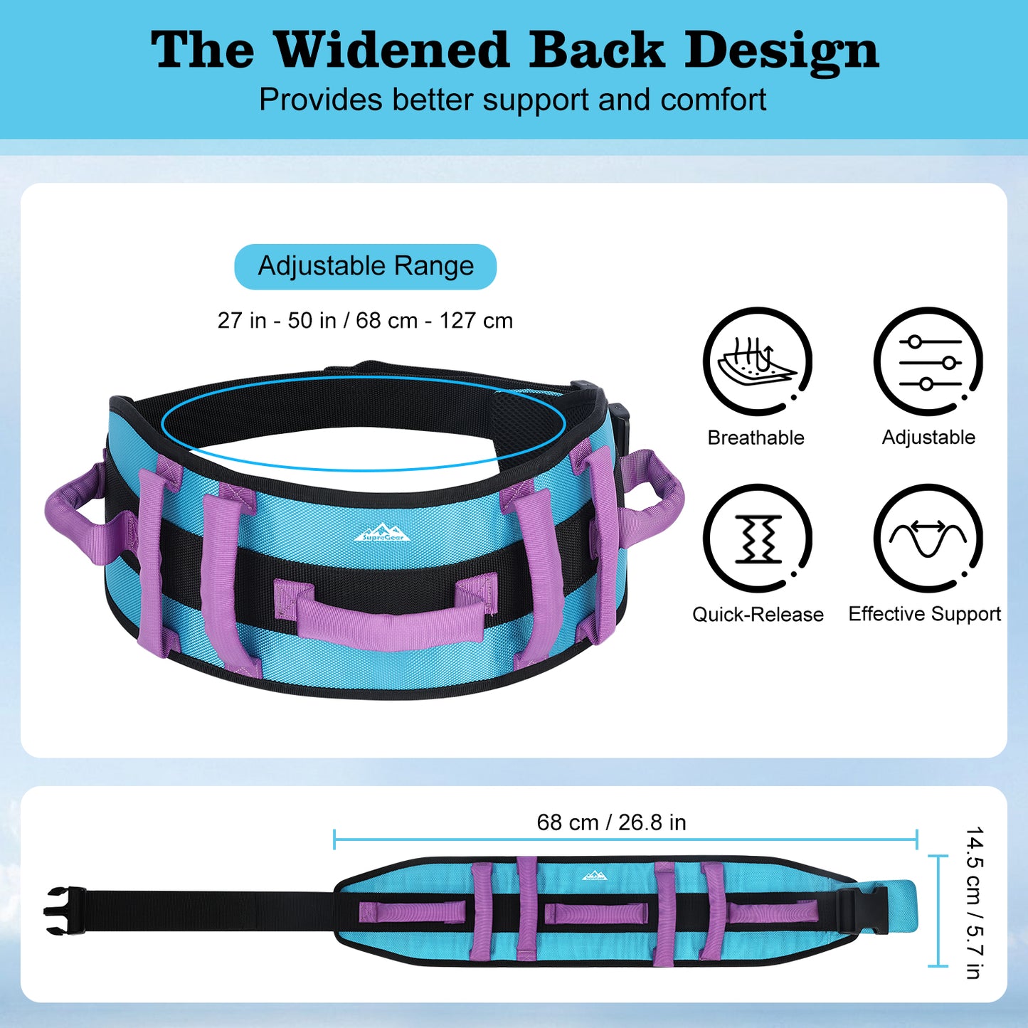 Gait Belt Transfer Aid, 7 Handles, Quick-Release Buckle