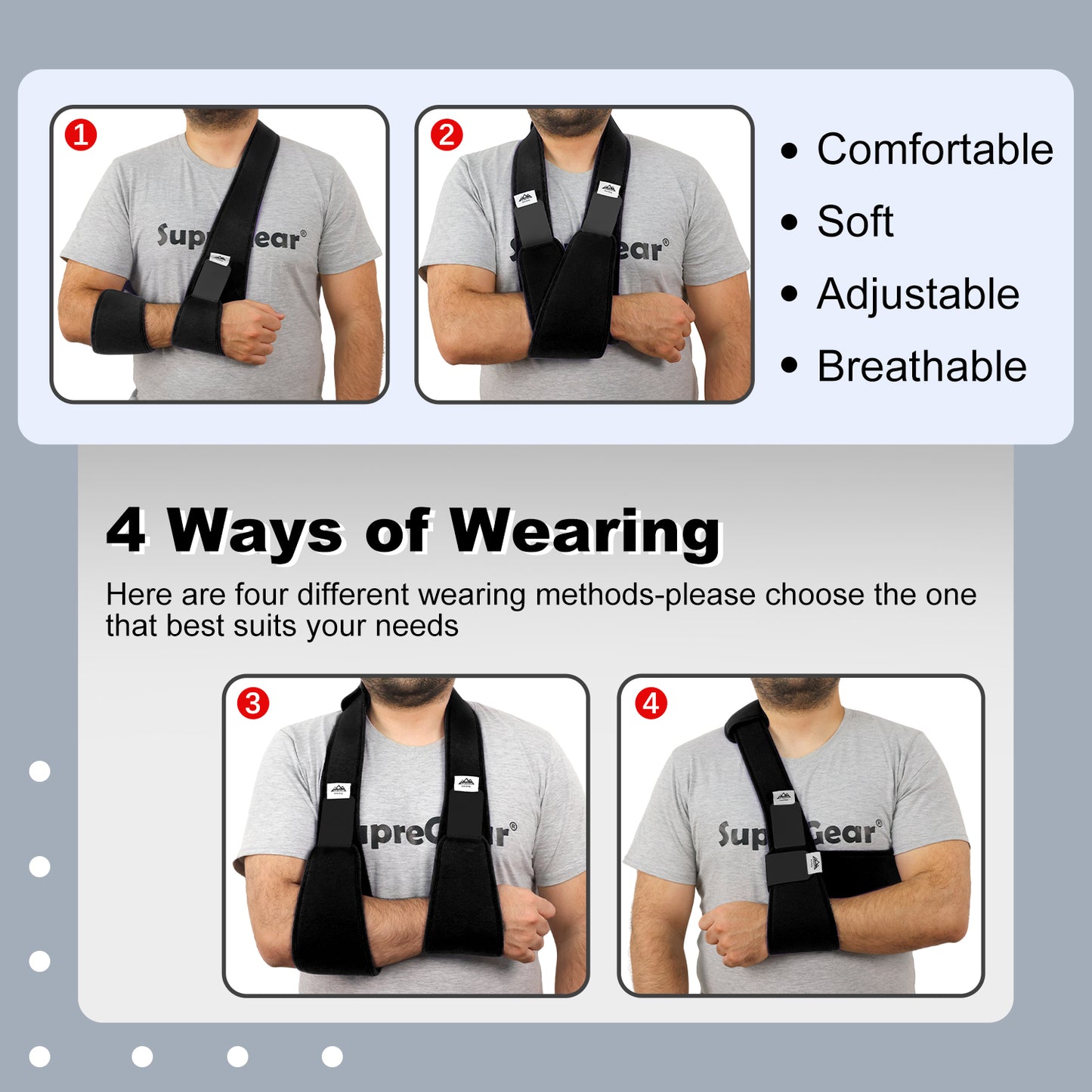 Arm Sling Shoulder Immobilizer, 0.18 lb Lightweight Support with 61" Adjustable Straps