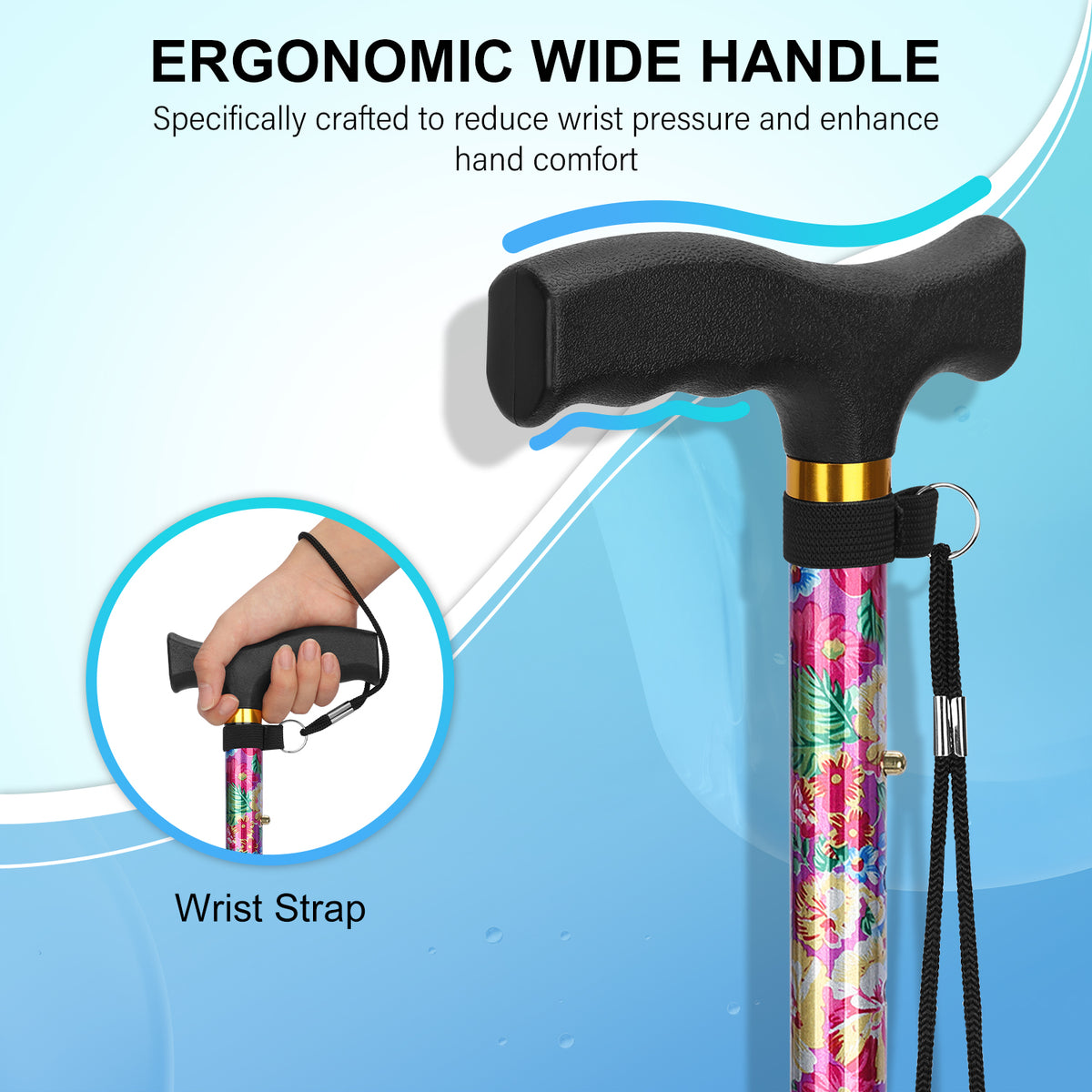 Folding Cane with T Handle Adjustable Lightweight Walking Cane