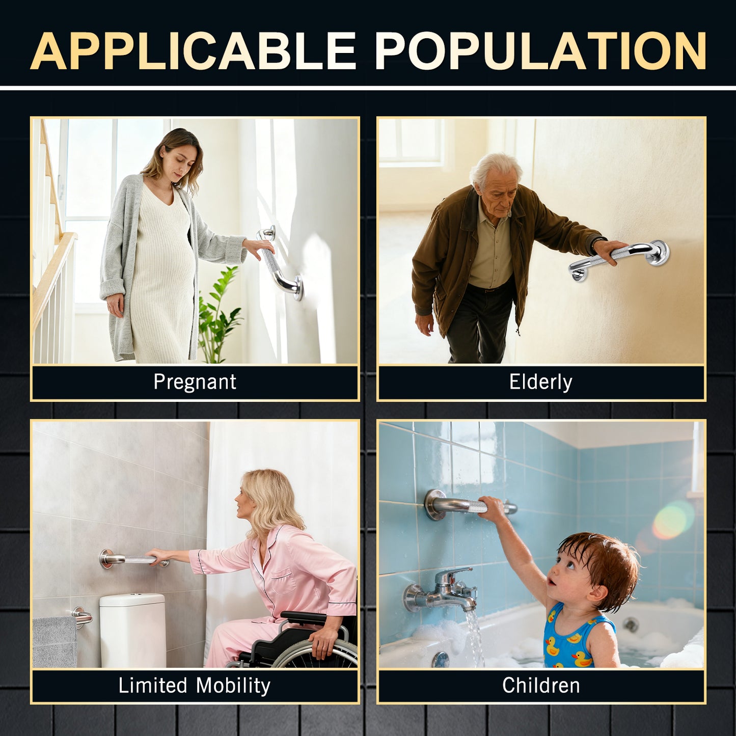 Non-Slip Bathroom Grab Bar Rail