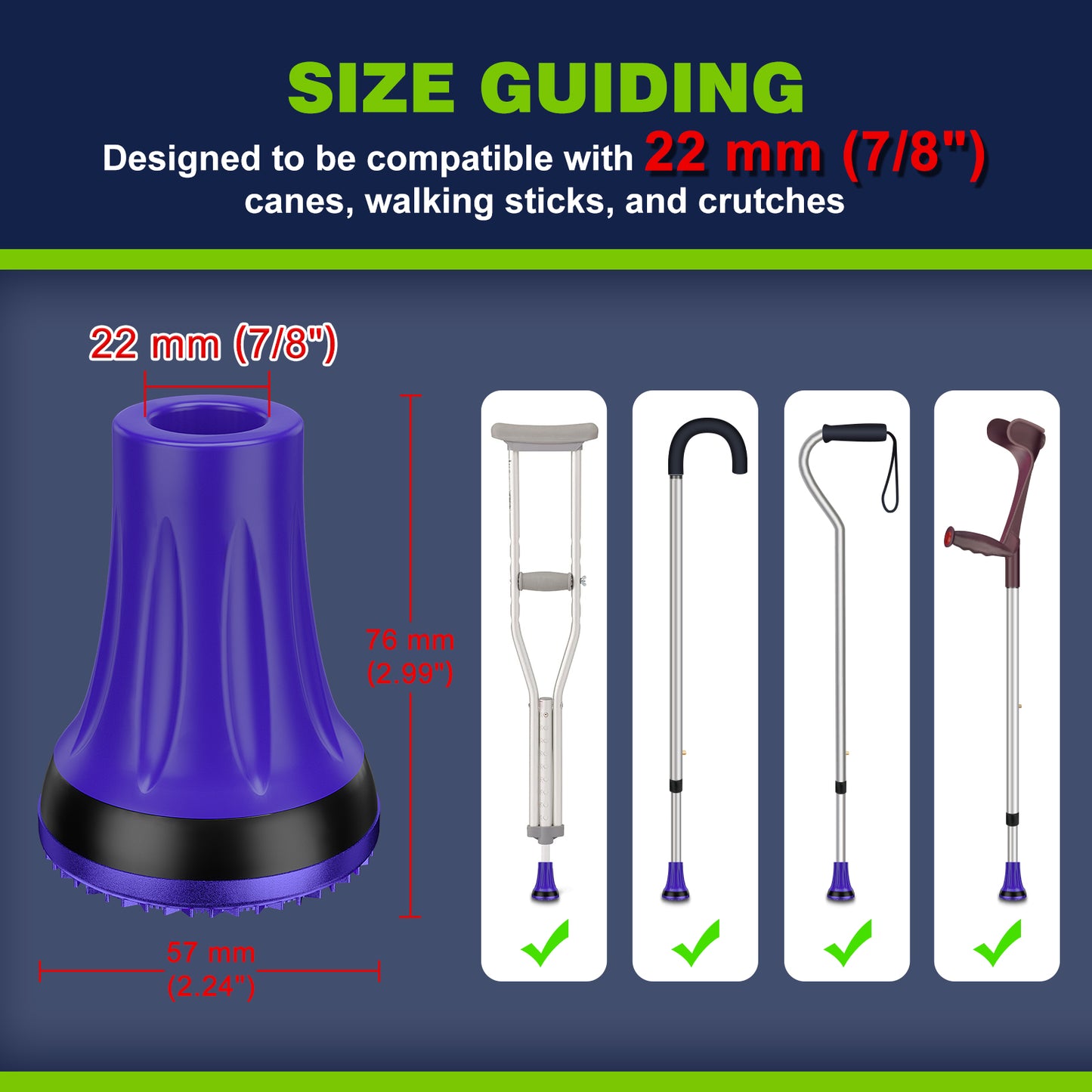 7/8" Heavy Duty Anti-Slip Cane Tips, 2-Pack