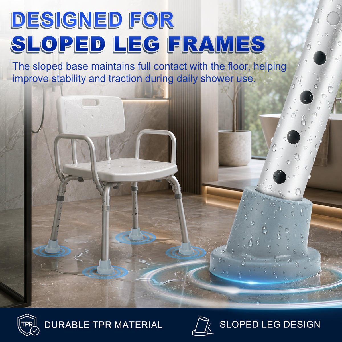 1 Inch Shower Chair Replacement Feet 4-Pack, Non-Slip Suction Rubber Tips for Bath Chairs