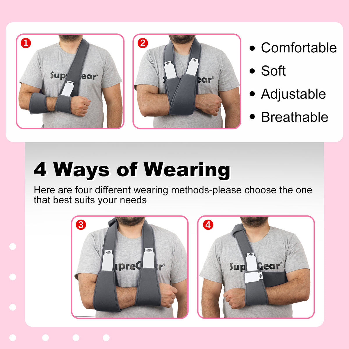 Arm Sling Shoulder Immobilizer, 0.18 lb Lightweight Support with 61" Adjustable Straps