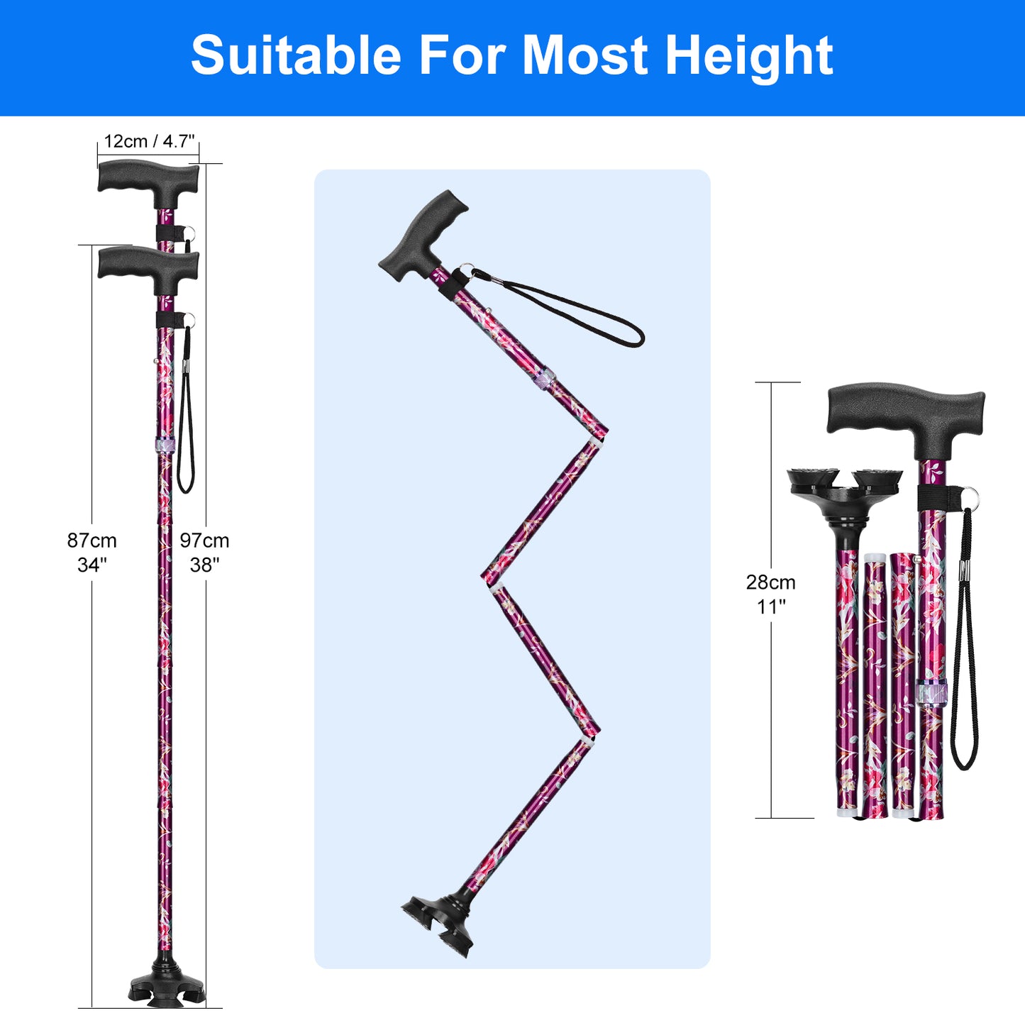 5-Level Adjustable Folding Cane