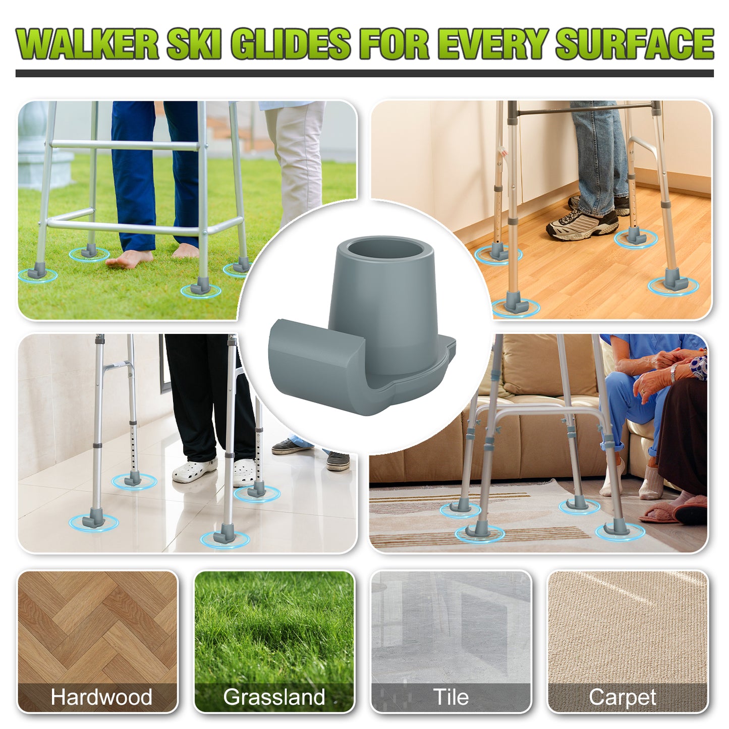 Walker Ski Glides (2-Pack) – Durable Glider Caps for Seniors Walkers