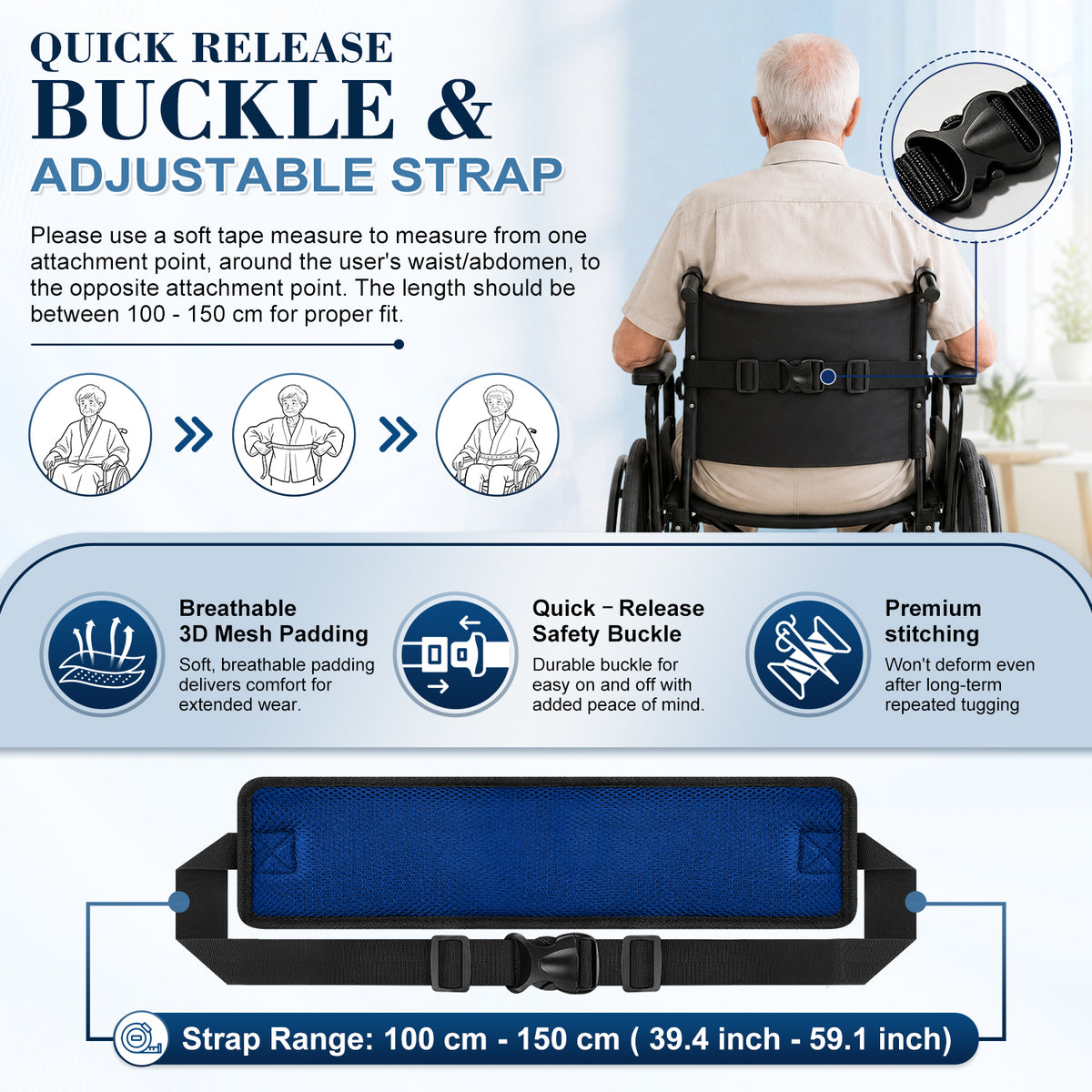 Wheelchair Positioning Belt ¨C Adjustable Breathable Mesh Support Strap for Wheelchairs, Transport Chairs & Mobility Scooters
