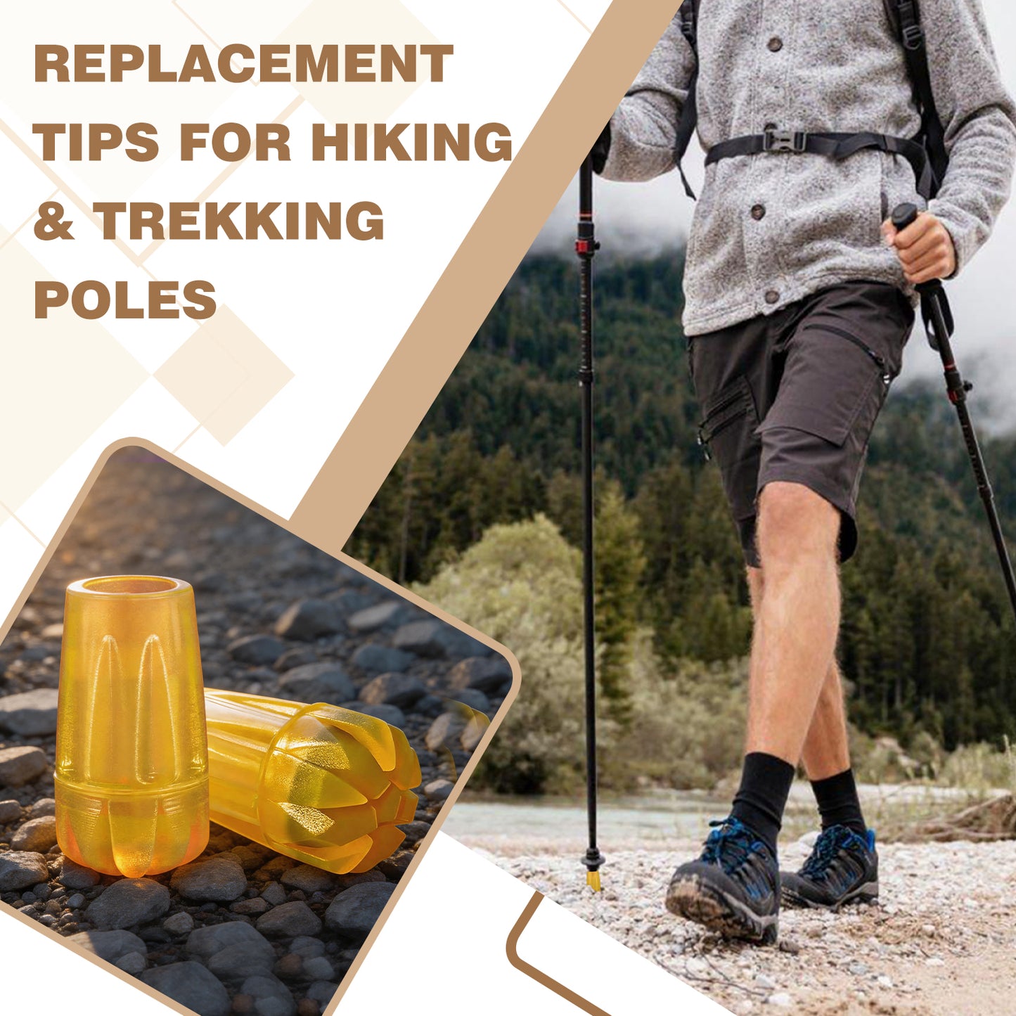 Trekking Pole Replacement Tips 6 Pack – Non-Slip Rubber Walking Stick Protectors for Hiking & Trail Stability