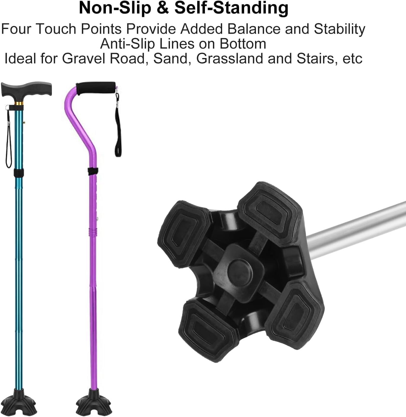 4 Point Self Standing Quad Support Rubber Replacement Cane Tip