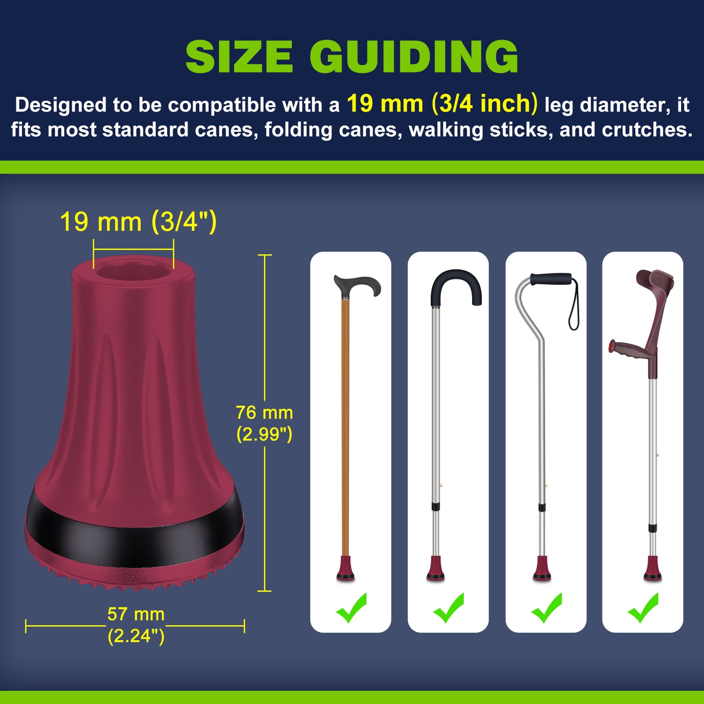 2-Pack 3/4" Cane Tips for All-Terrain Use