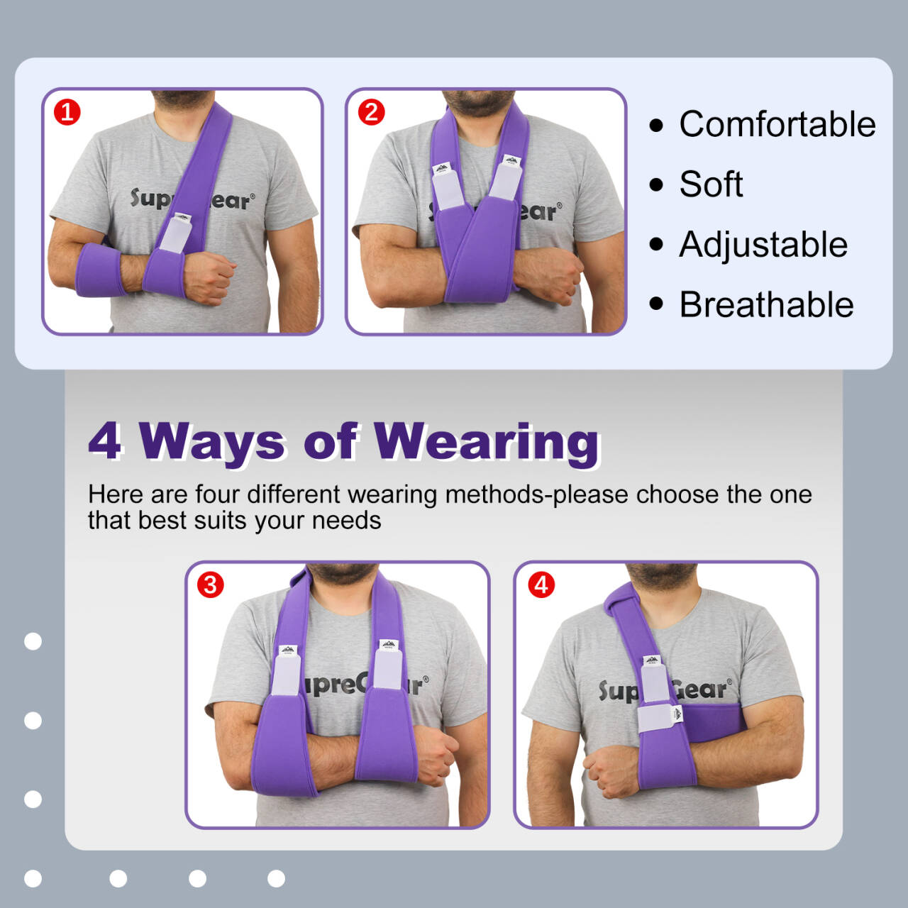 Arm Sling Shoulder Immobilizer, 0.18 lb Lightweight Support with 61" Adjustable Straps