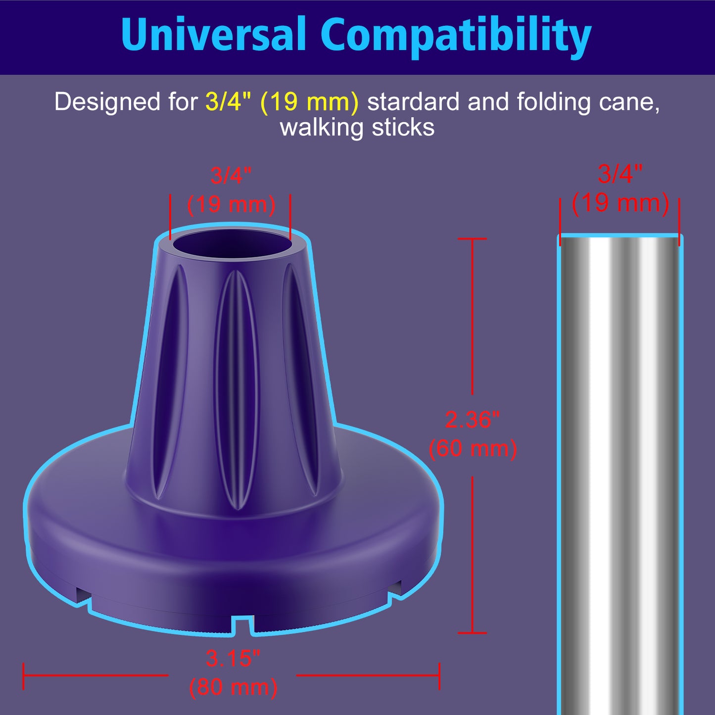 3/4-Inch Heavy Duty Cane Tip – Anti-Slip Wide Base