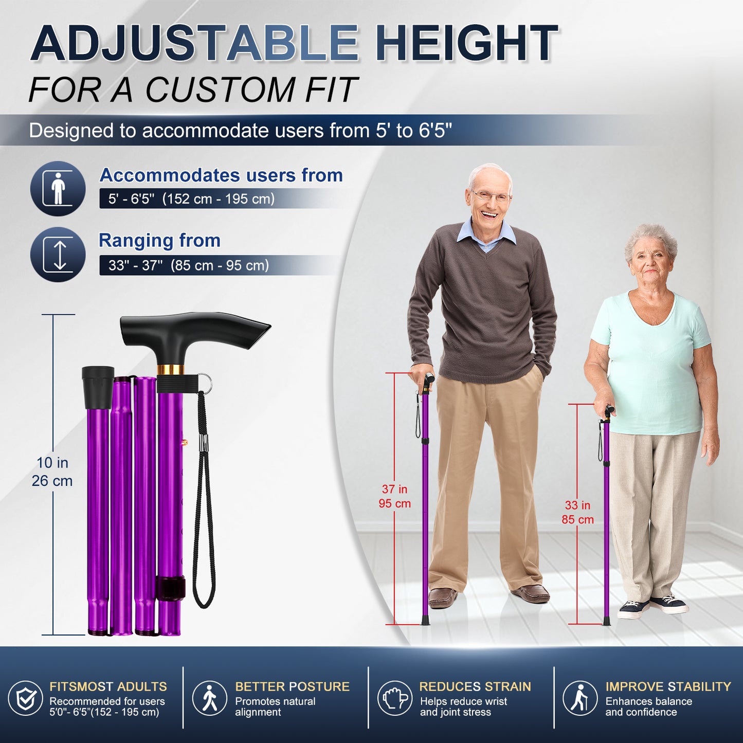 Folding Cane Adjustable Walking Stick Lightweight Travel Cane with T Handle