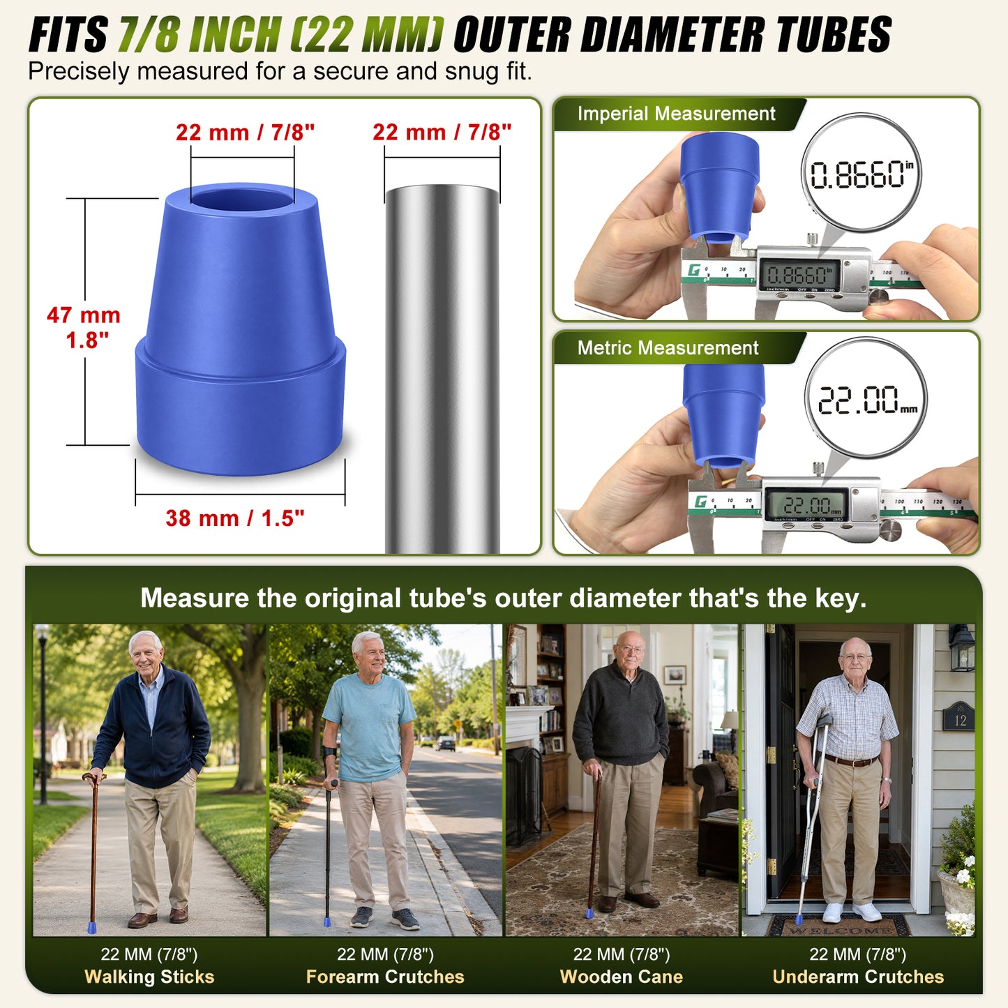 Universal Cane Tips 4-Pack Anti-Slip Rubber Replacement Tips