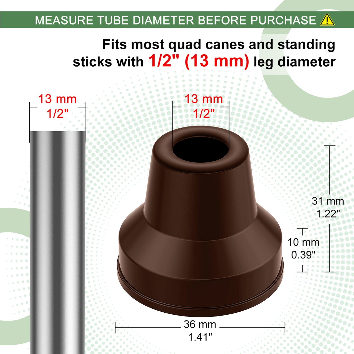 Quad Cane Tips 4 Pack Rubber Replacement Tips for 1/2 & 5/8 Inch Legs
