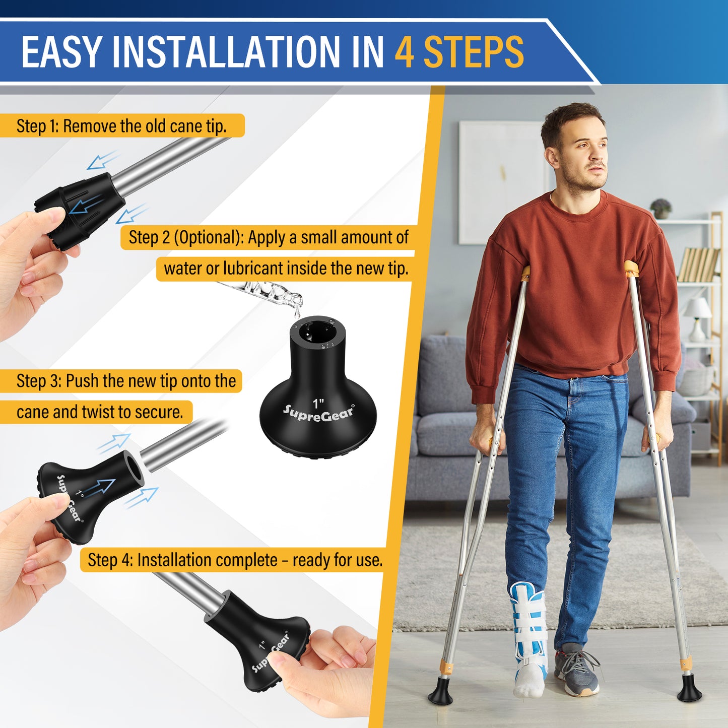 Anti Slip Cane Tip Replacement, Wide Base for Stability and Grip