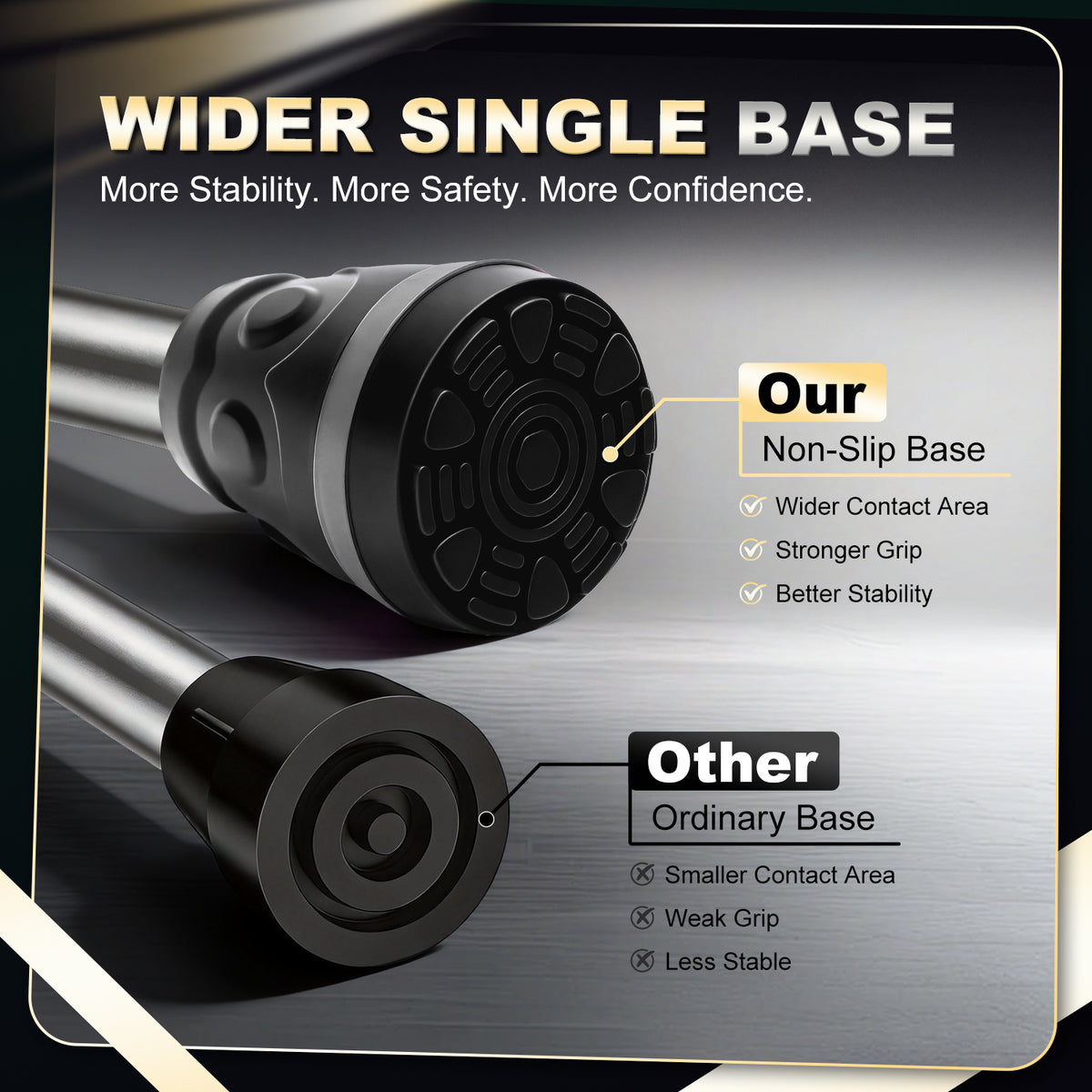 3/4 Inch Cane Tips, Non-Slip Rubber Replacement Tips for Walking Canes, Heavy-Duty All-Terrain Feet with Metal Insert, 2-Pack