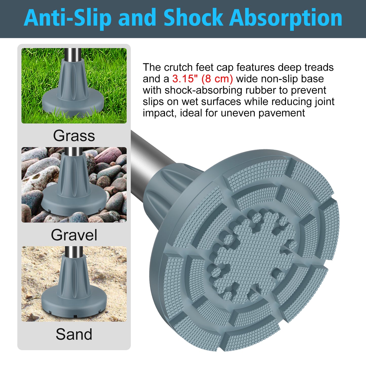 7/8" Heavy-Duty Anti-Slip Rubber Cane Tips with Steel Core, 2-Pack