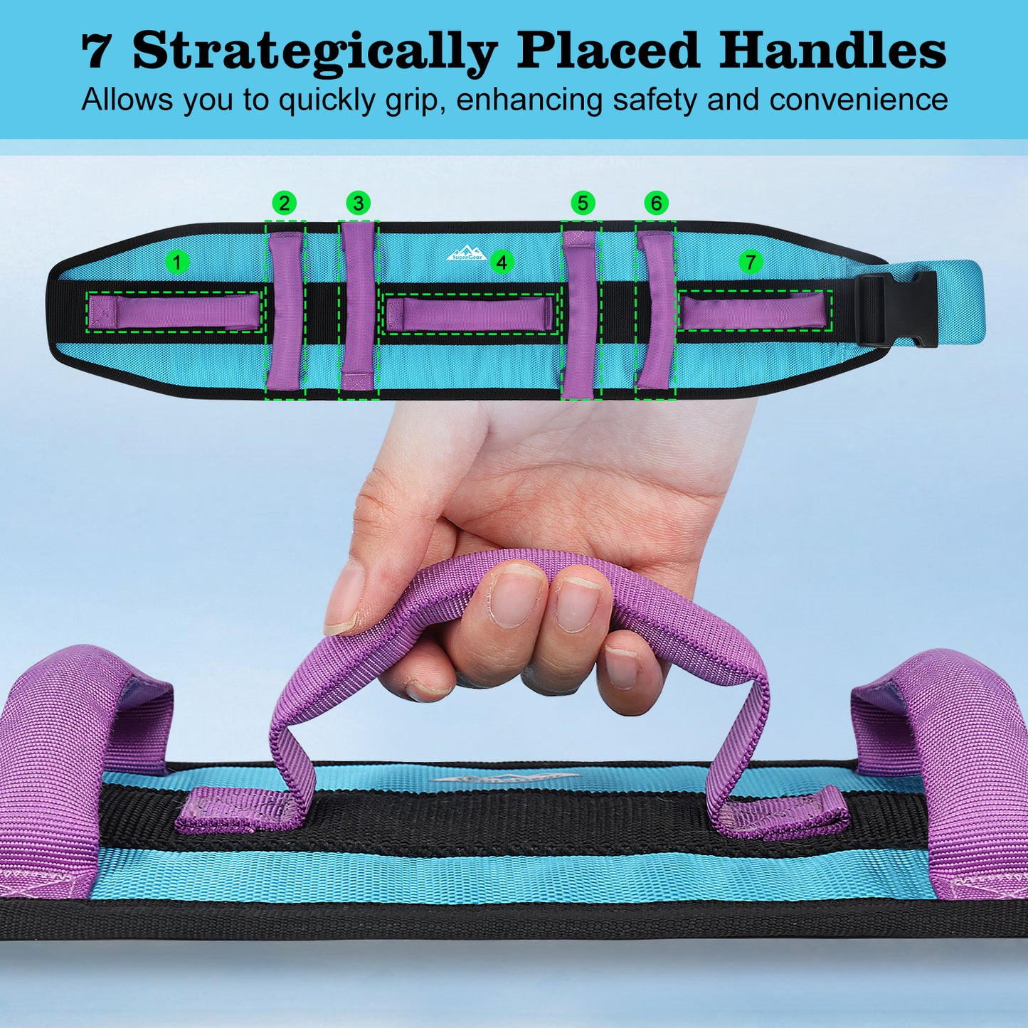 Gait Belt Transfer Aid, 7 Handles, Quick-Release Buckle